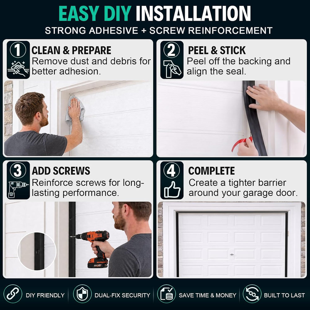 Garage Door Seal Top and Sides - 36FT TPE Garage Door Weather Stripping Kit, ...