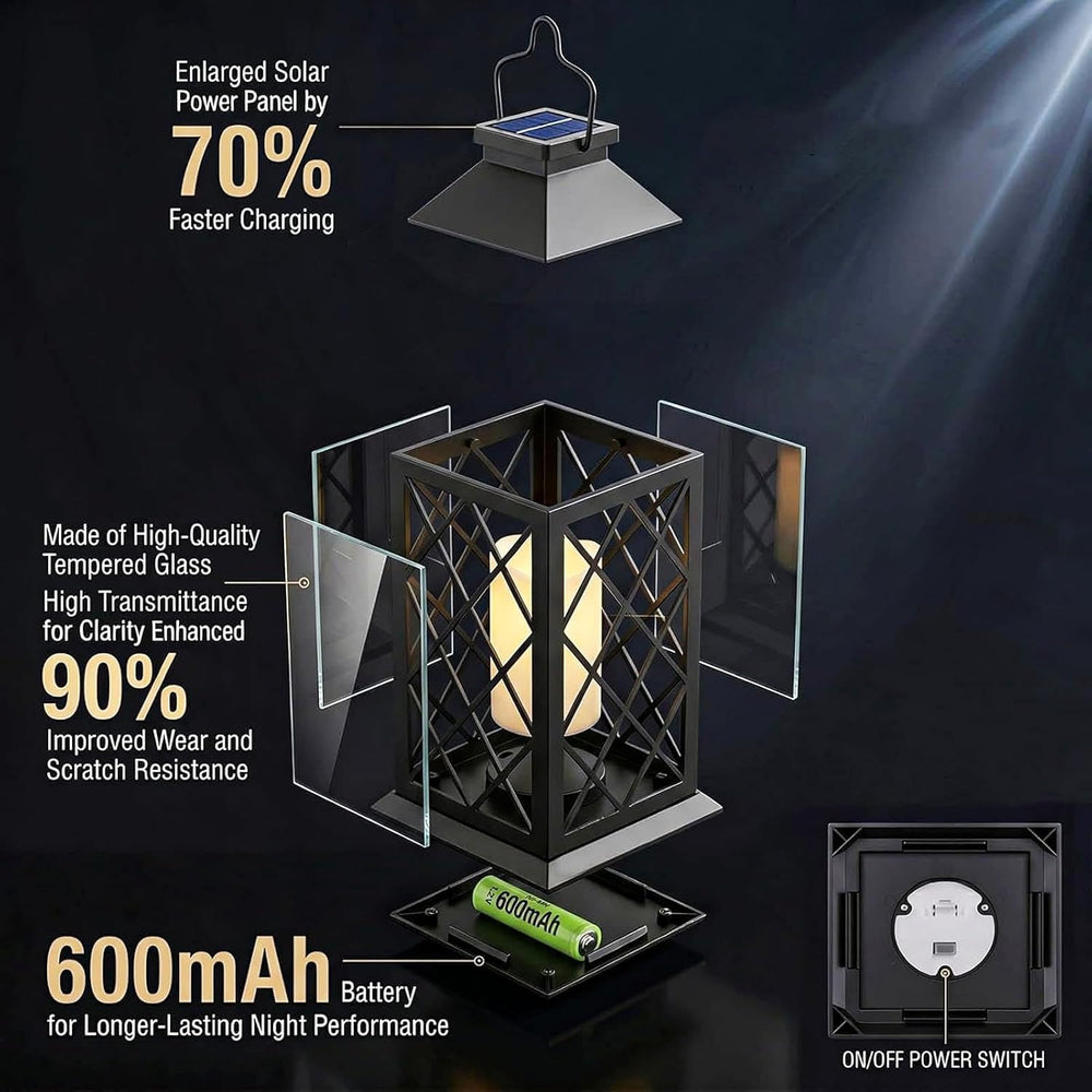 14'' Large Tempered Glass Solar Lanterns Outdoor Waterproof