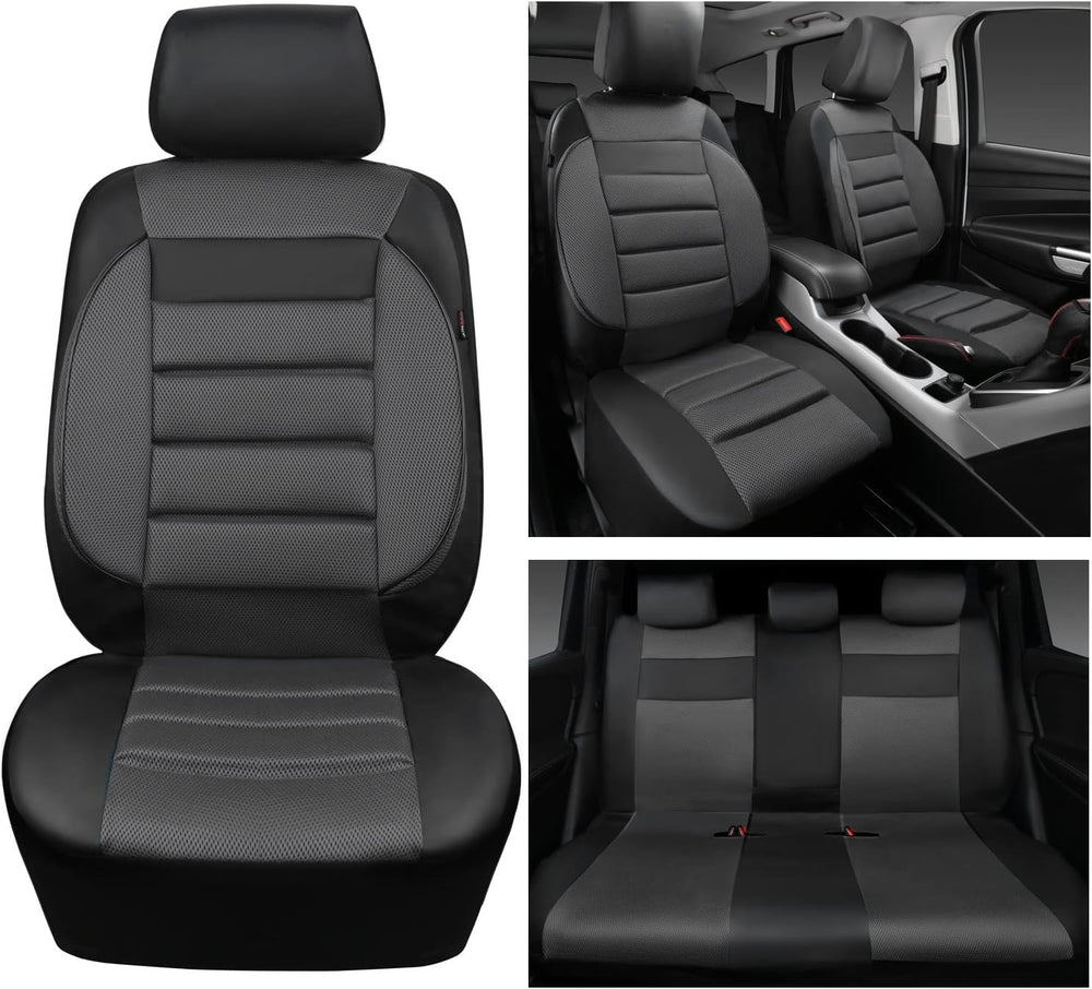 CAR PASS Leather 3D Foam Back Support Car Seat Covers Full Set Air Mesh Autom...