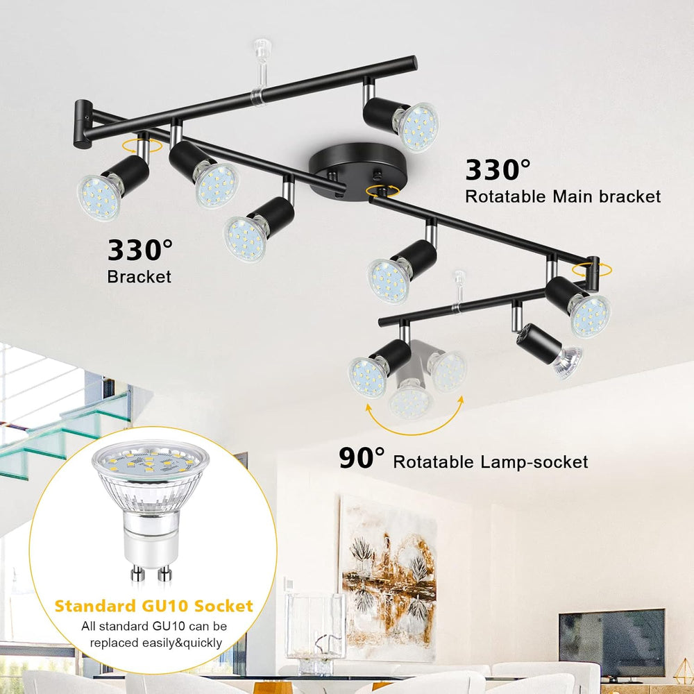 Unicozin LED 8 Light Track Lighting Kit, 54.13'' Black 8 Way Ceiling ...