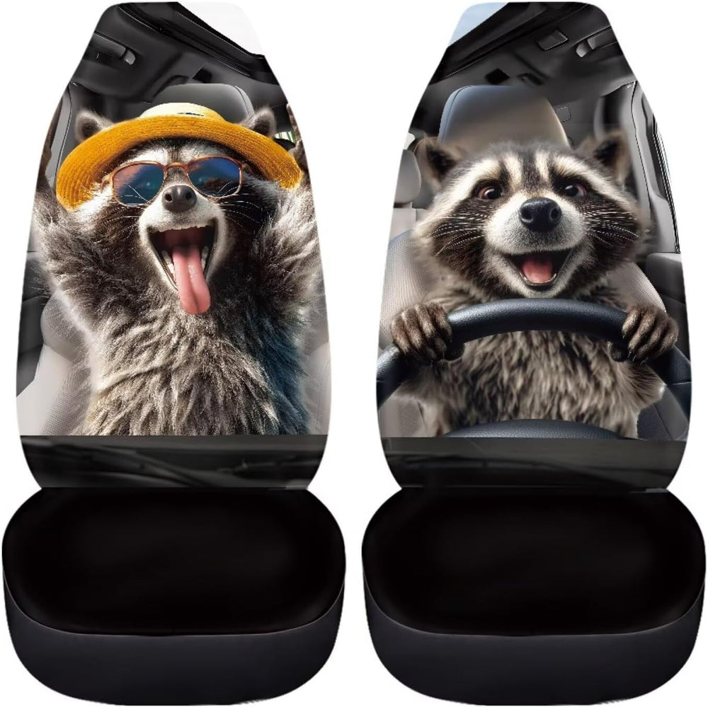 Funny Front Seat Covers for Cars Happy Raccoon Soft Bucket Seat Covers Scratc...