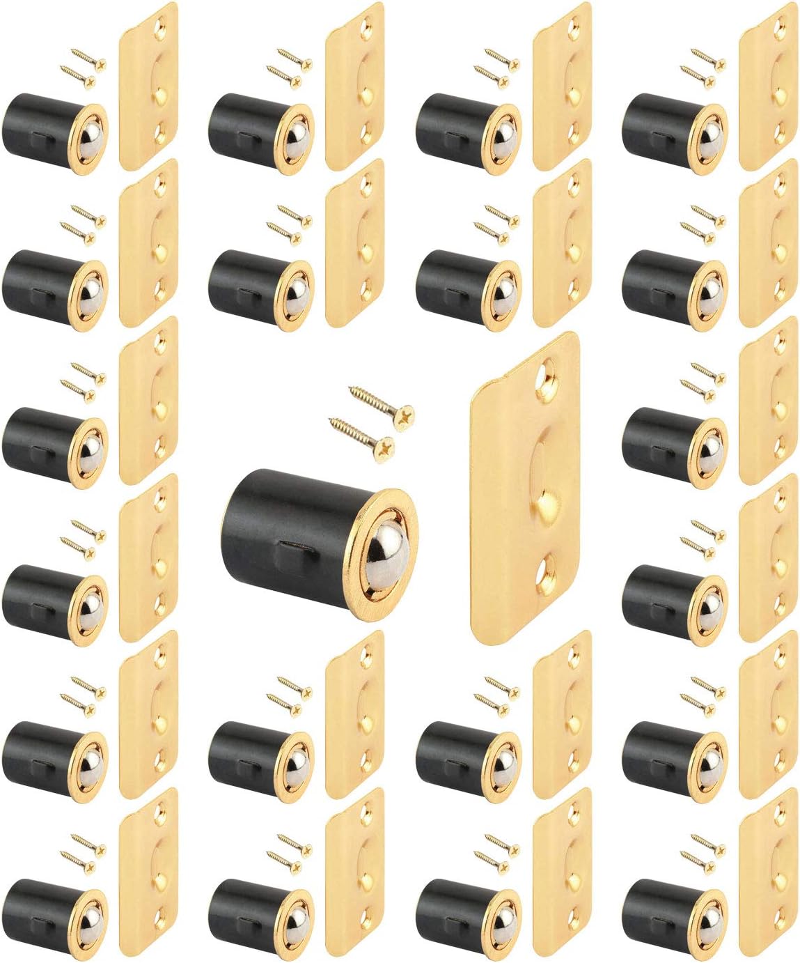 (25 Pack) Brass Plated Closet Door Drive-in Ball Catch with Strike Plate Premium Quality