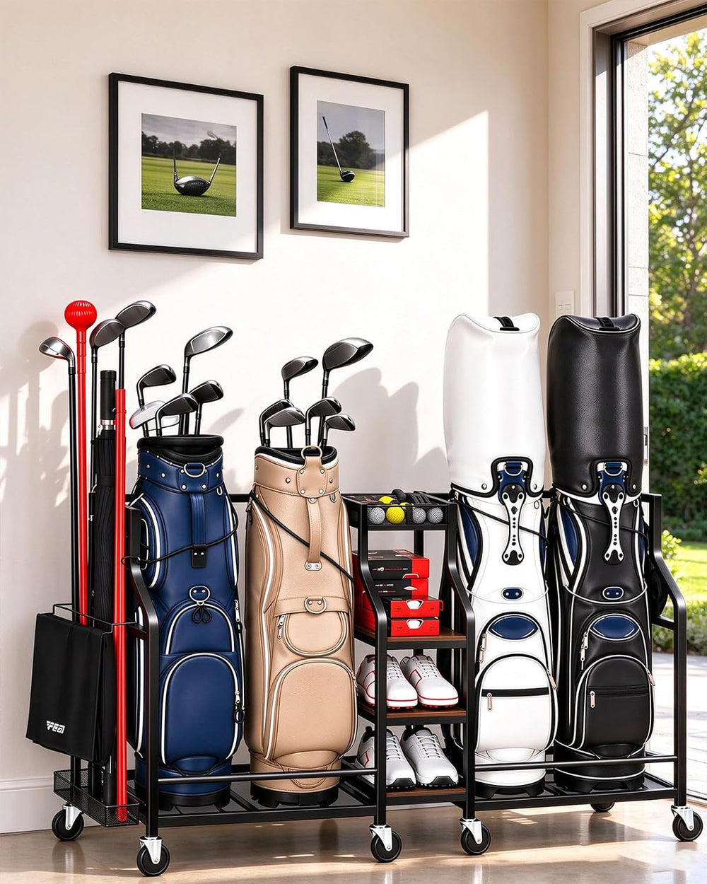 FHXZH Golf Bags Storage Garage Organizer - Golf Bag Stand with Wheels