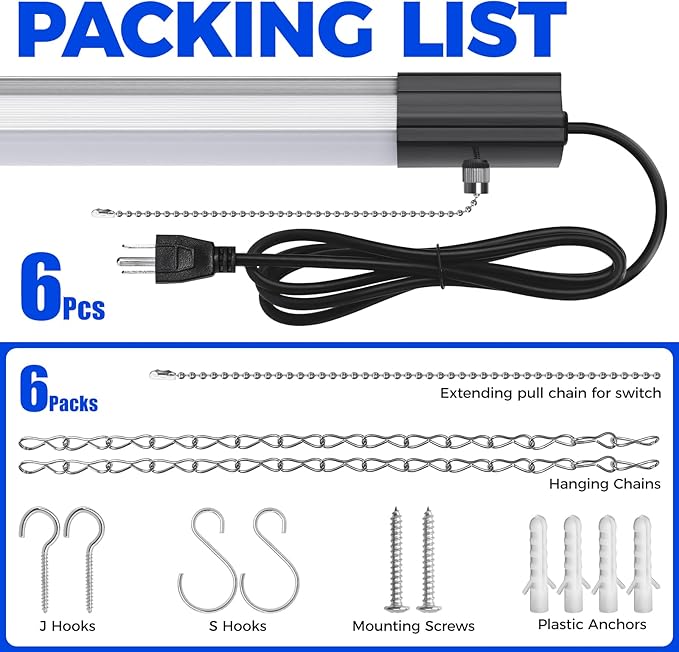 Barrina BS84 LED Shop Lights for Workshop 4FT, 6500K Utility Shop Lights (6 P...