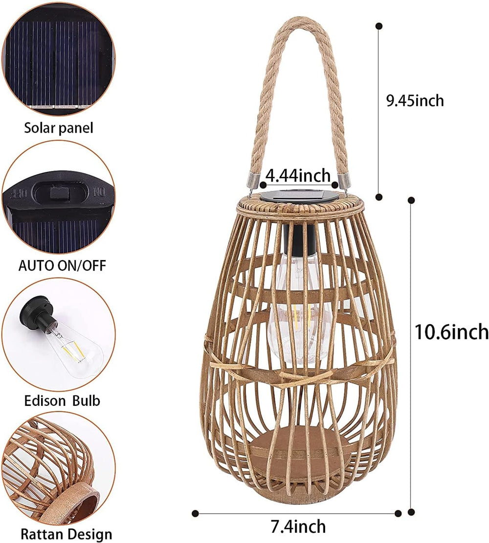 Solar Lantern Outdoor Waterproof Large Hanging/Tabletop Rattan Lanterns