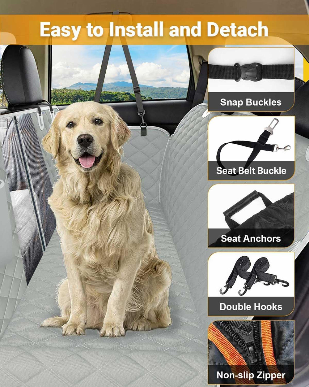 Dog Car Seat Cover, 600D Heavy Dute Car Seat Cover for Dogs Pets, 100% Waterp...