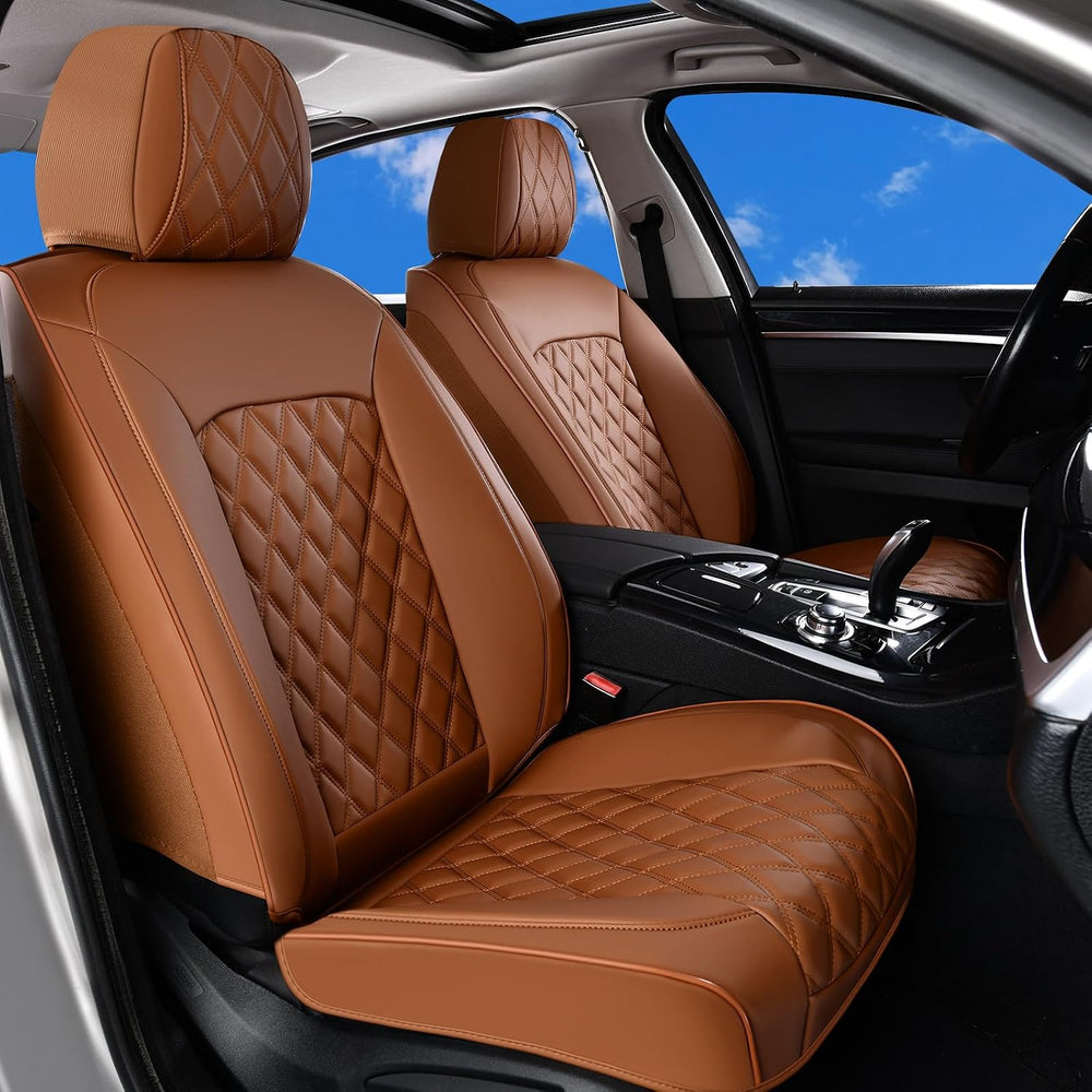 Huidasource Brown Front Seat Covers, Nappa Leather Front Car Seat Covers, Sid...