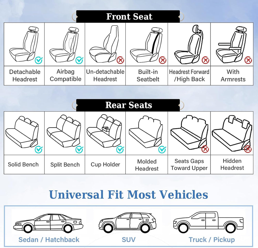 Coverado Car Seat Covers, Black Pink Leather Seat Covers Full Set, Perforated...