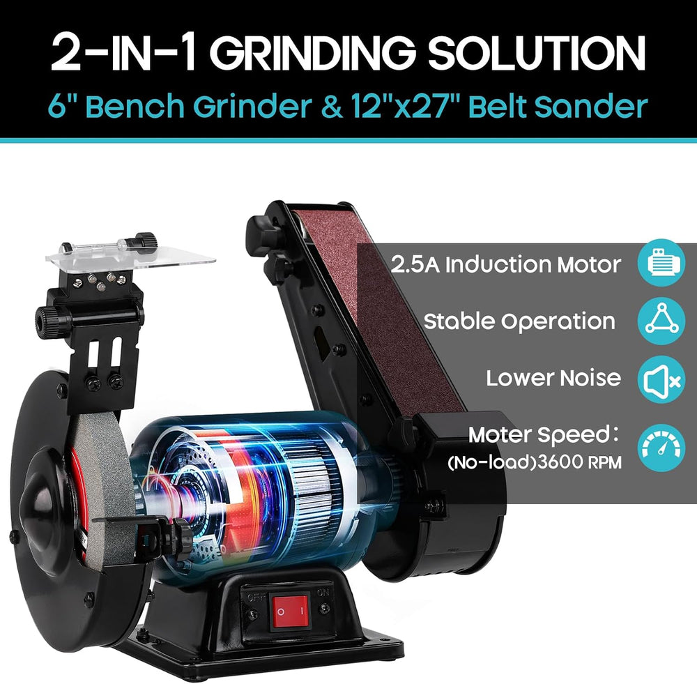 Compact Grinder Sander Combo, 6-Inch Grinding Wheel and 2" x 27" Sa...