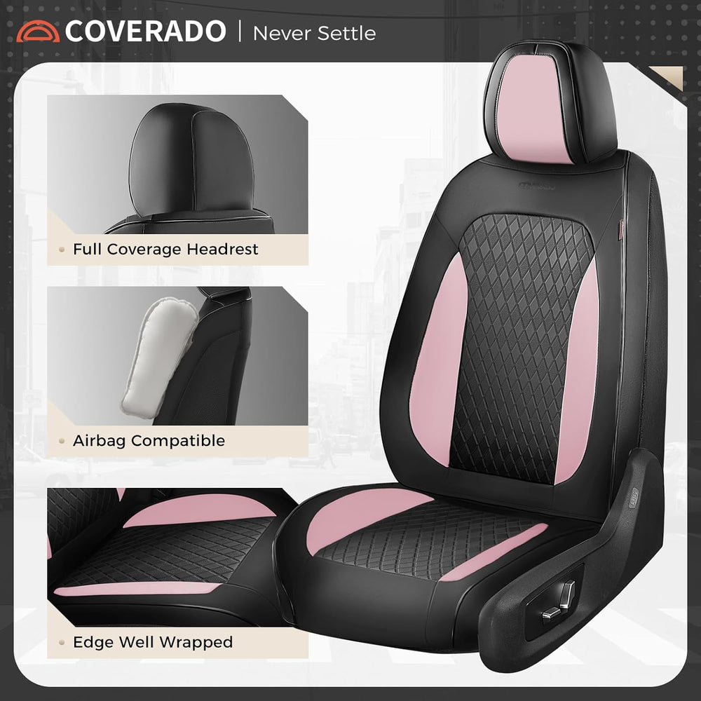 Coverado Car Seat Covers Full Set, Leather Seat Covers for Cars, Waterproof C...