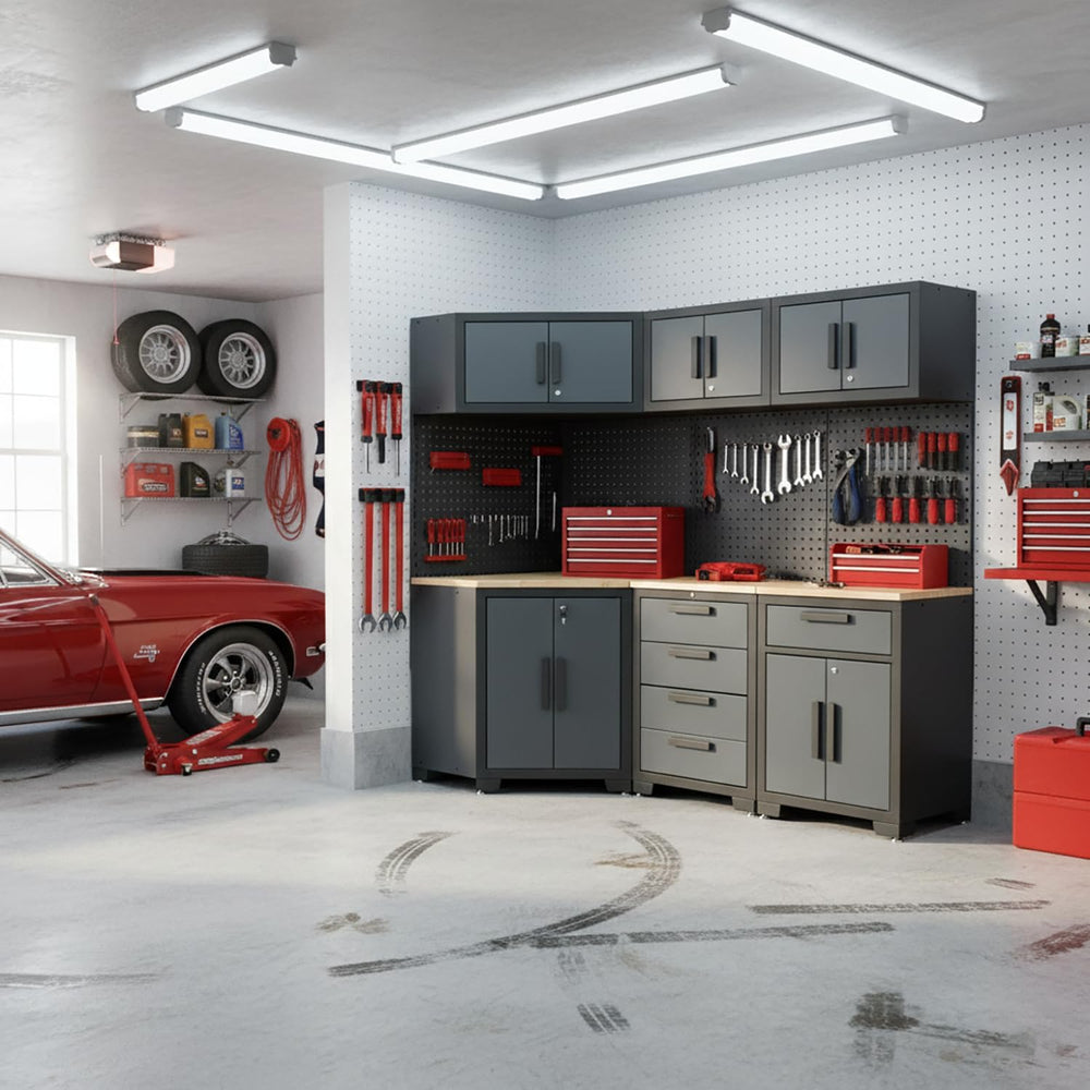 8-Pcs Garage Storage Cabinet System, Black and Grey