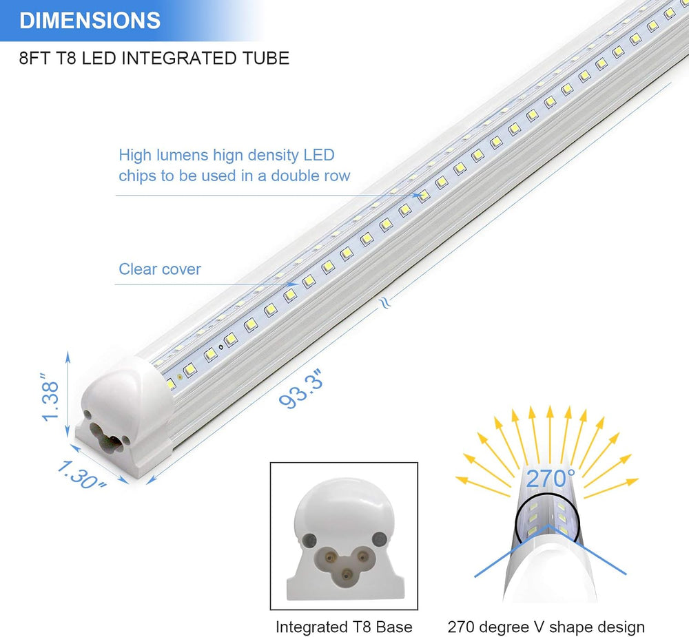 10-Pack 8ft LED Shop Light Fixture - 90W T8 Integrated LED Tube Light - 6500K...