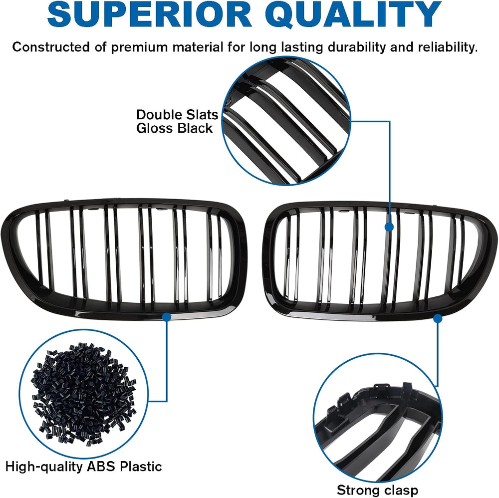 F10 Grille - Front Kidney Grille Double Slats Glossy Black Compatible with 20...