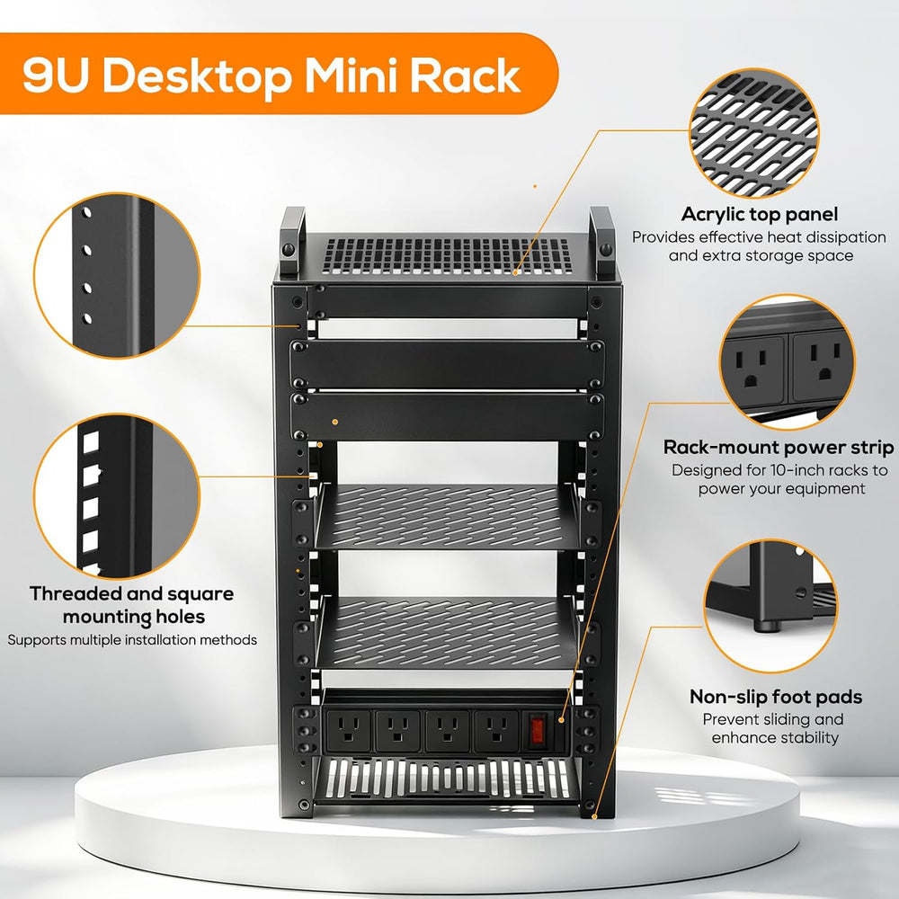 10Inch Mini Server Rack,9U Network Rack with Rack PDU Power