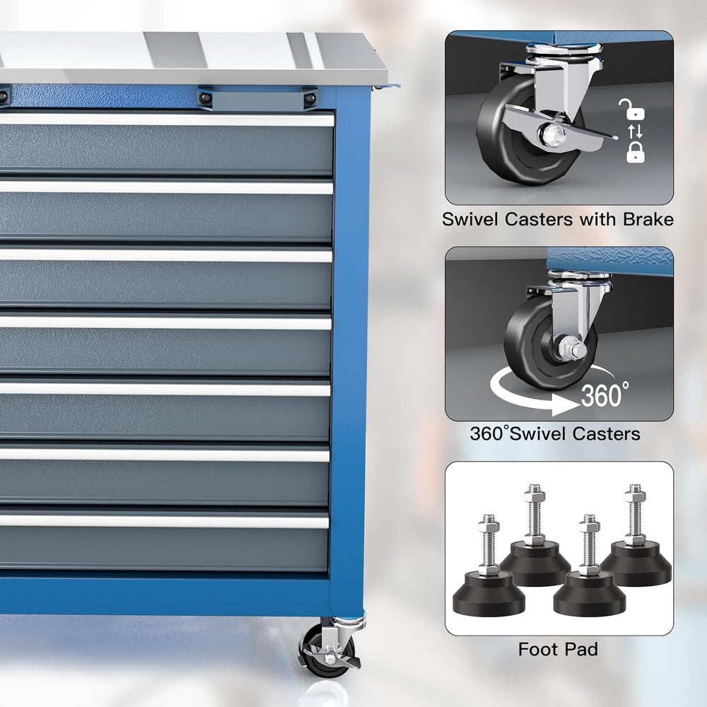 20 Drawer Rolling Tool Chest Combo,with Wheels & Foot Pads, Blue