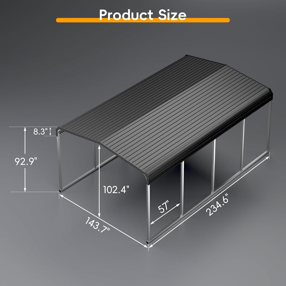 12x20 FT Heavy Duty Metal Carport Kits with Galvanized Steel Roof and Frame, ...