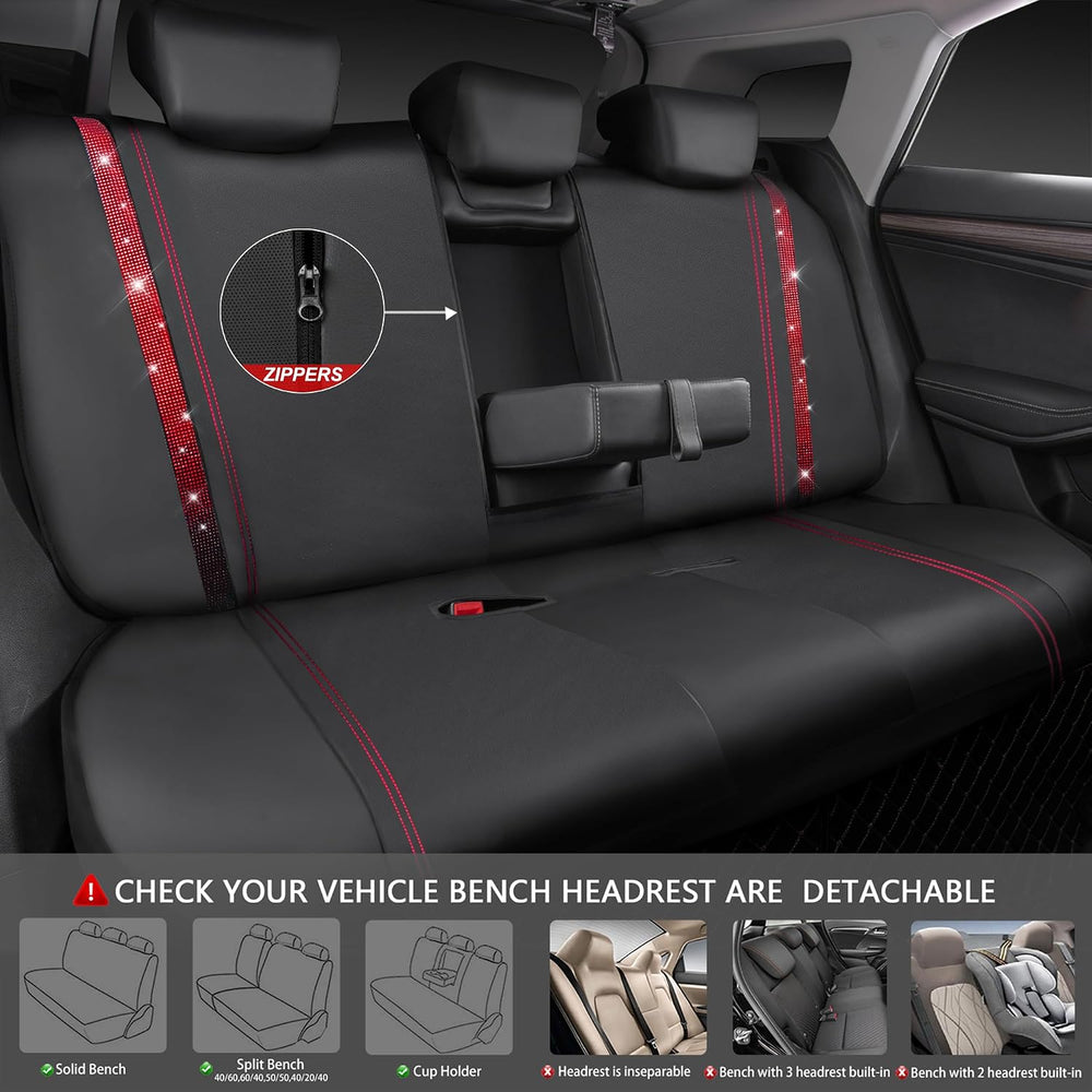 CAR Pass Bling Car Seat Covers Full Set, Shining Rhinestone Diamond Waterproo...