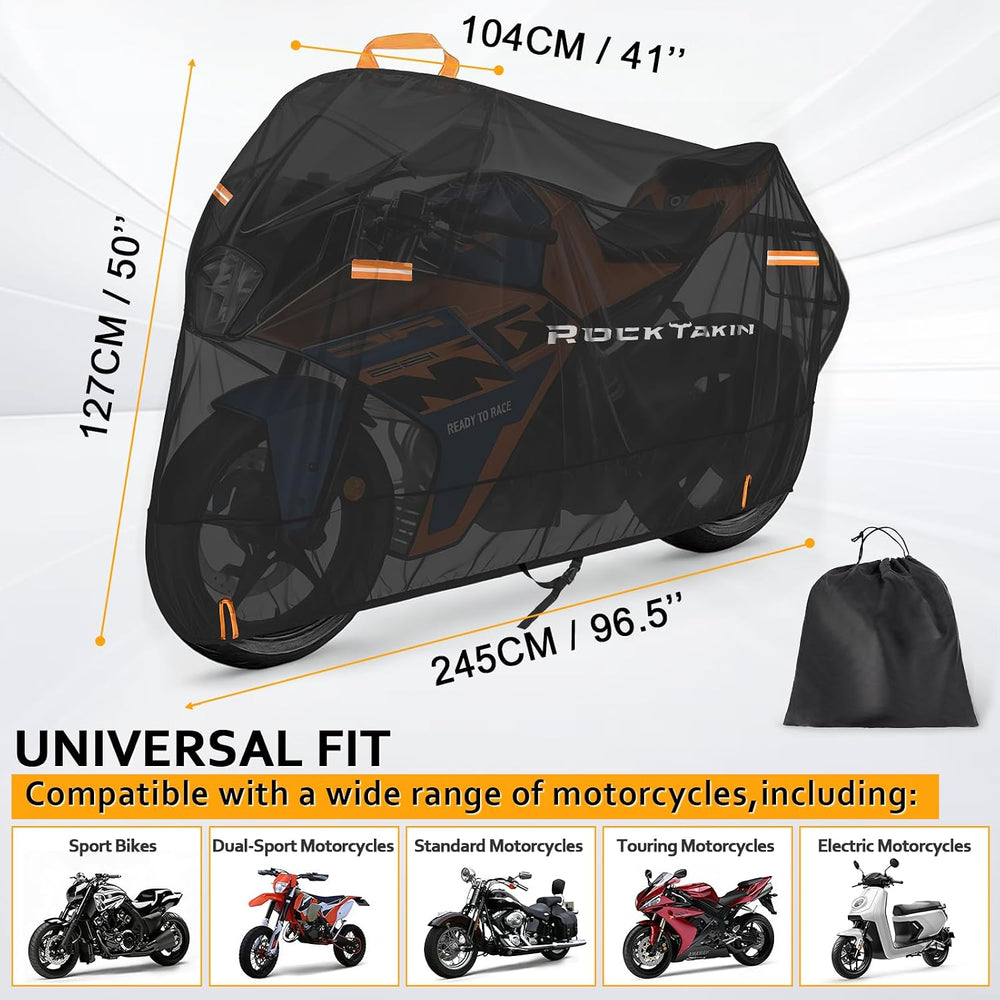 ROCKTAKIN 300D Heavy Duty Motorcycle Cover, Waterproof All Season Outdoor Pro...