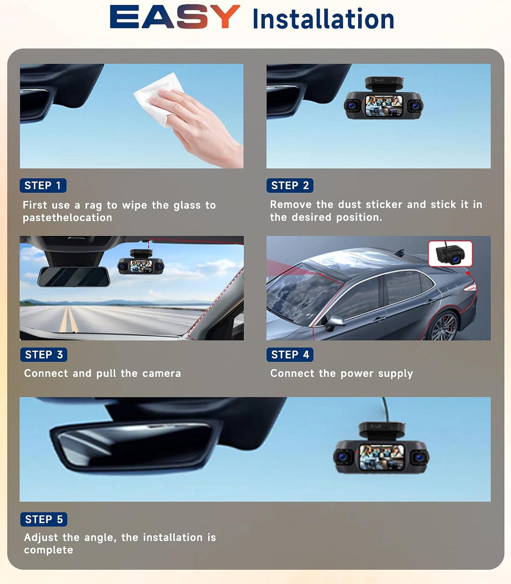 4 Channel Dash Cam Front and Rear, 360° View 4K Front 1080P Rear Inside