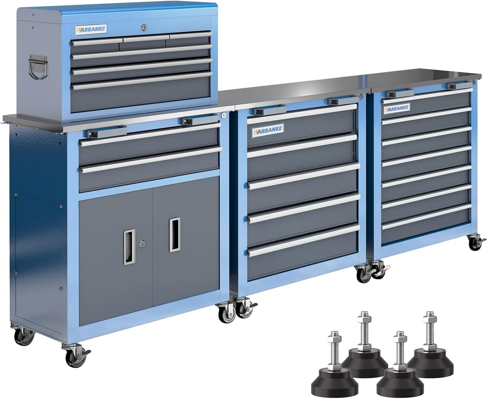 20 Drawer Rolling Tool Chest Combo,with Wheels & Foot Pads, Blue