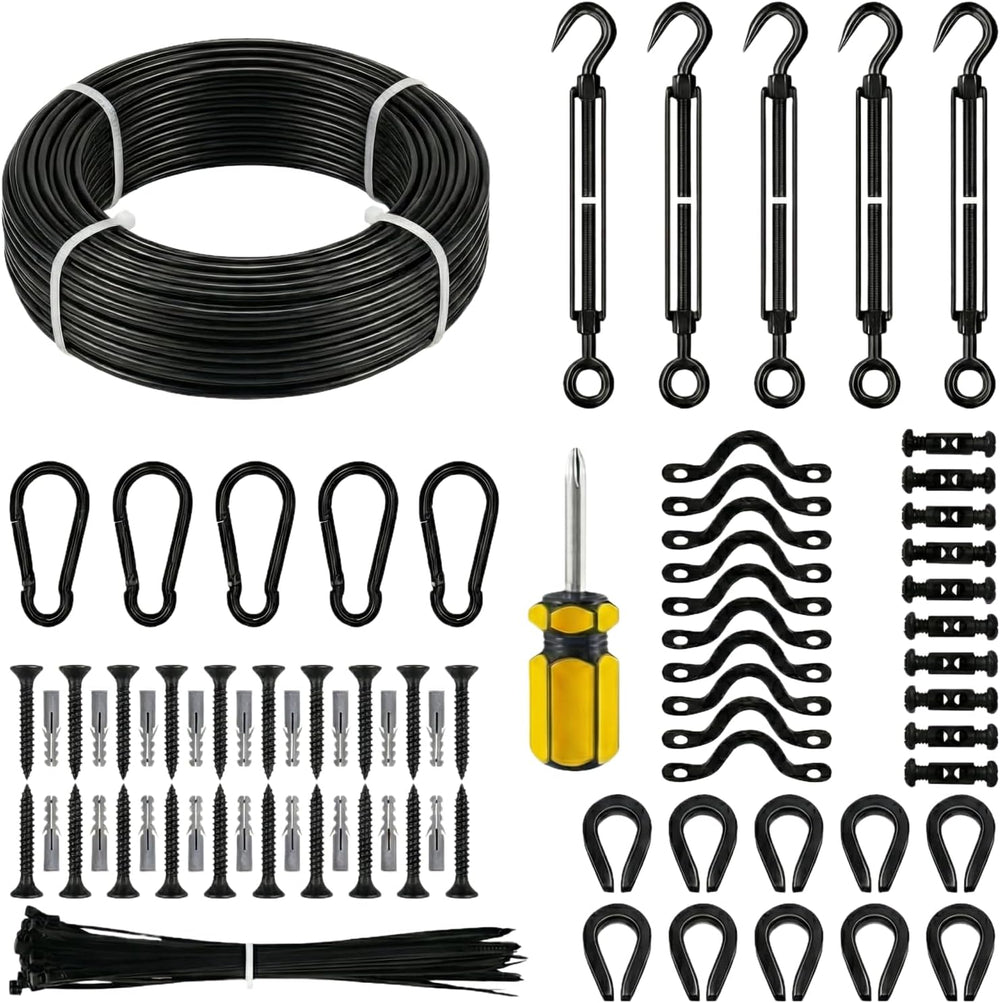 All-Black Globe String Light Suspension Kit, Guide Wire, 165FT