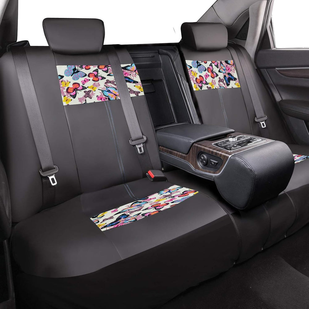 CAR-GRAND Universal Fit Pretty Butterfly and Flowers PU Leather Car Seat Cove...