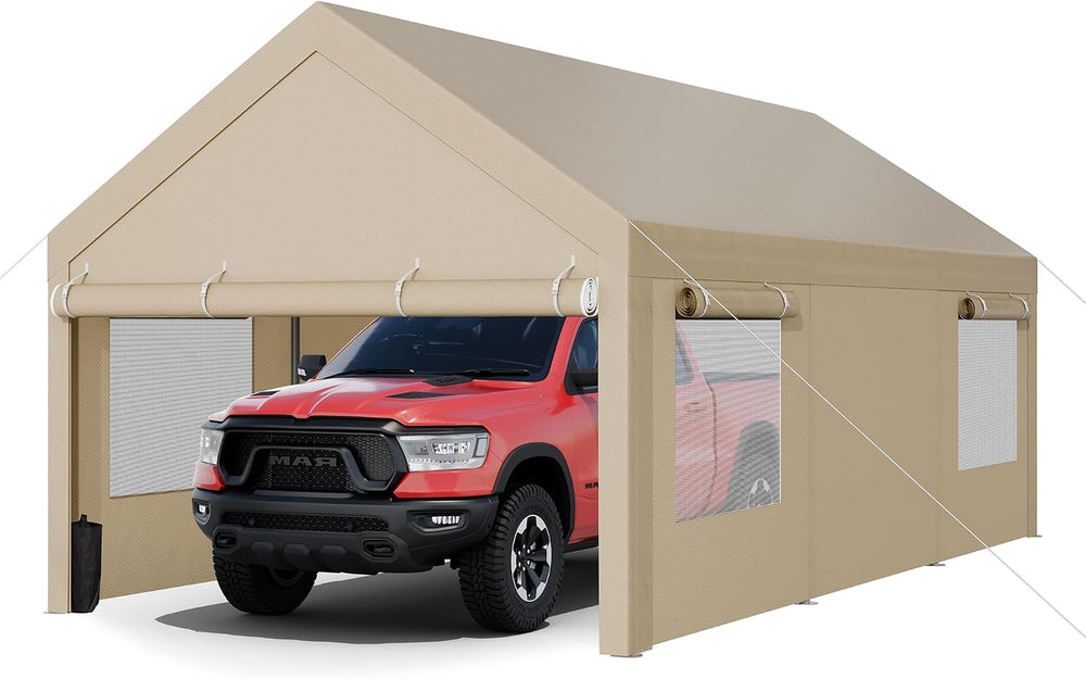 JY QAQA Carport, 10x20 FT Heavy Duty Carport with Removable Side Walls and Do...