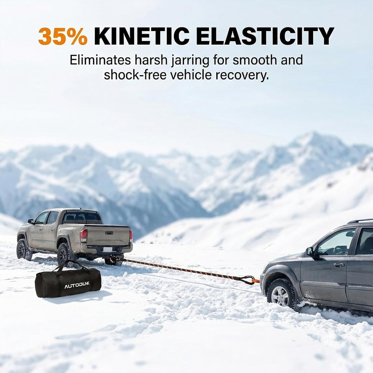 1-1/8" x 30' Kinetic Recovery Tow Rope (48,600lbs), with 2 Soft Shackles Offroad Recovery Kit for 4WD Pick Up Truck, SUV, ATV, UTV (Black&Orange)