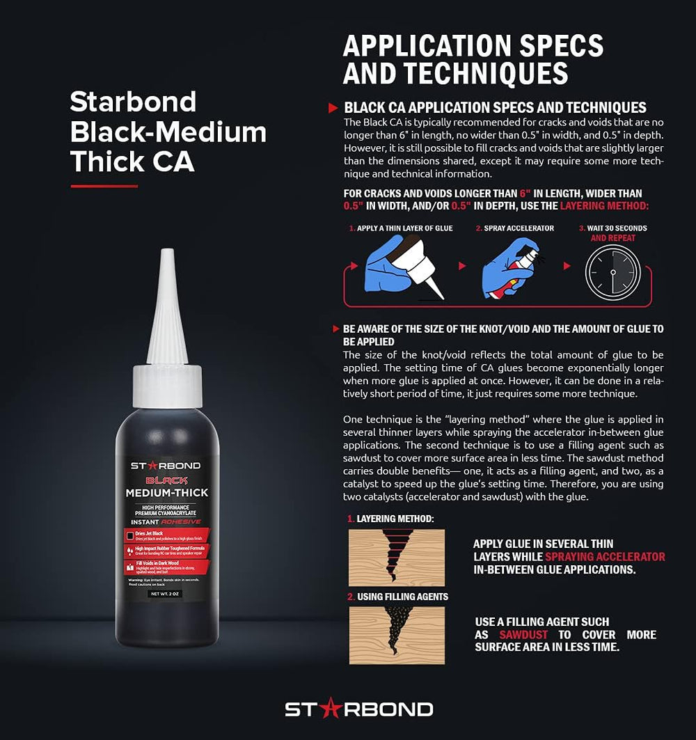 Starbond Black Medium-Thick CA Glue Complete Refill Kit (16 oz) – Rubber-Toug...