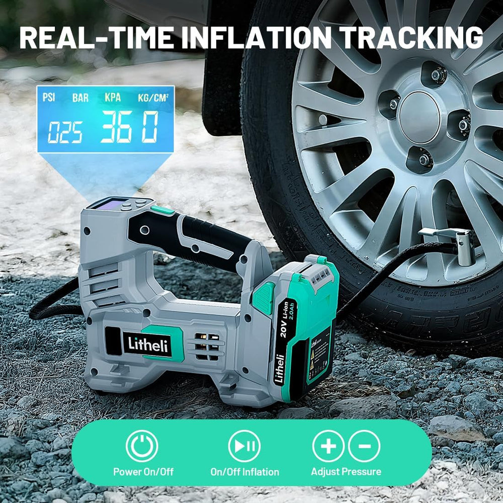 Litheli Tire Inflator Air Compressor, 20V Cordless Car Tire Pump with Digital...