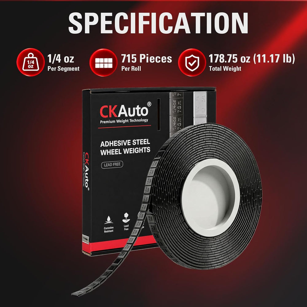 CKAuto 1/4oz, Steel Adhesive Stick-On Wheel Weights, Black, 11 lb Roll