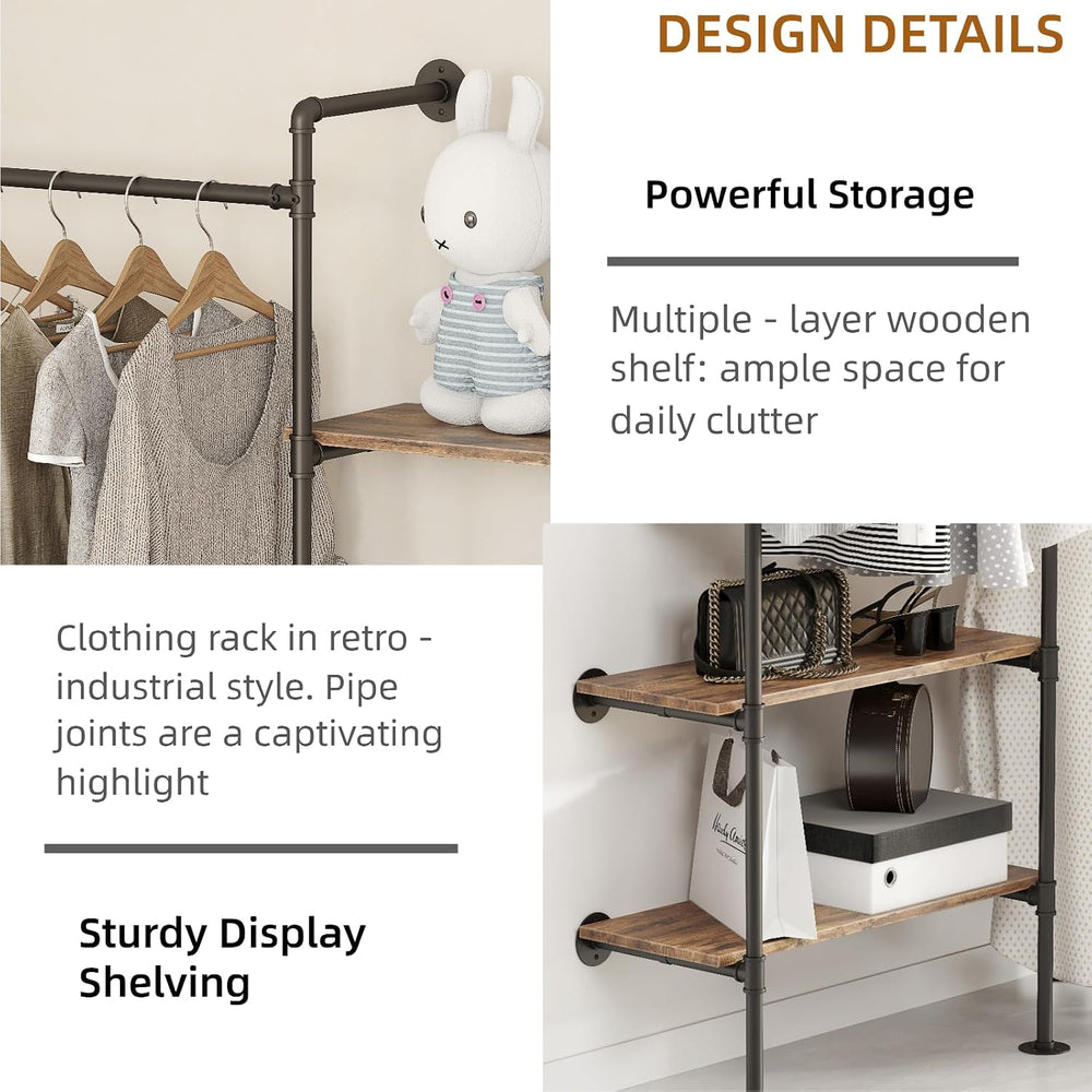Industrial Pipe Clothing Rack with Shelves