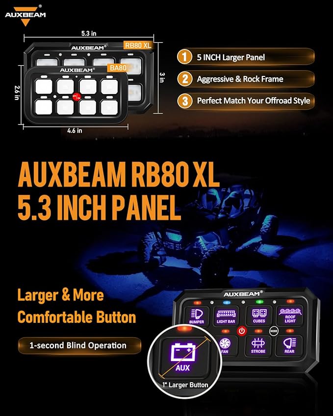 Auxbeam RGB 8 Gang Switch Panel 5.3 Inch RB80 XL
