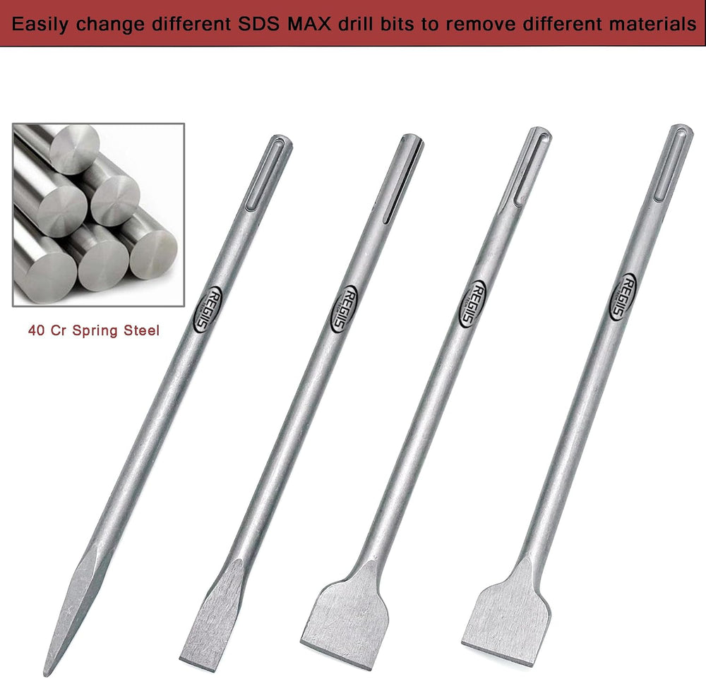 4 pcs SDS MAX 15.7 inch Chisel Set, Masonry Concrete Drill Bit Set, Tile Remo...