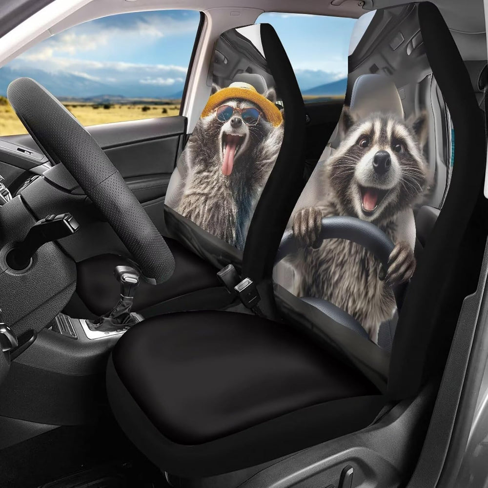 Funny Front Seat Covers for Cars Happy Raccoon Soft Bucket Seat Covers Scratc...