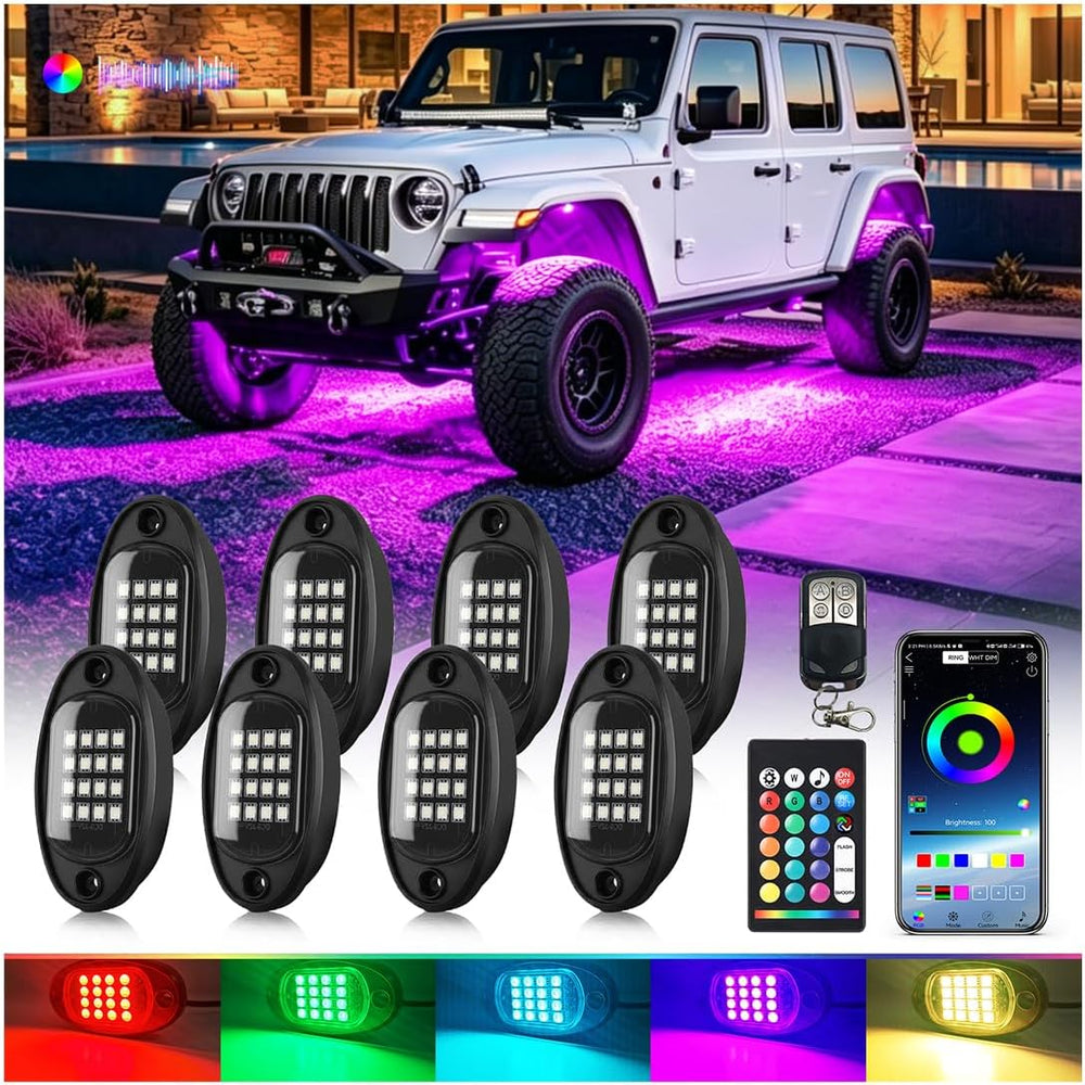 8Pods Segmented RGB LED Rock Lights Kit for Jeep Trucks UTV ATV Golf Cart RZR...