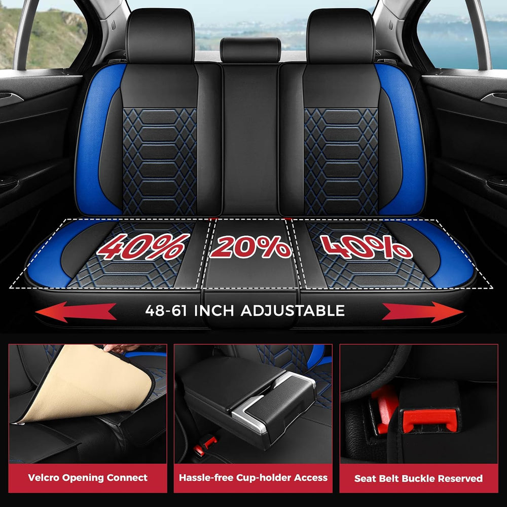 FREESOO Universal Car Seat Covers Full Set Faux Leather Black Blue