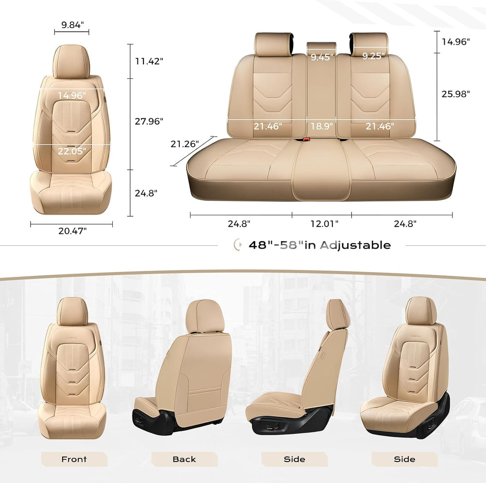 Coverado Car Seat Cover Full Set, Front and Rear Seat Cover for Car, Leather ...