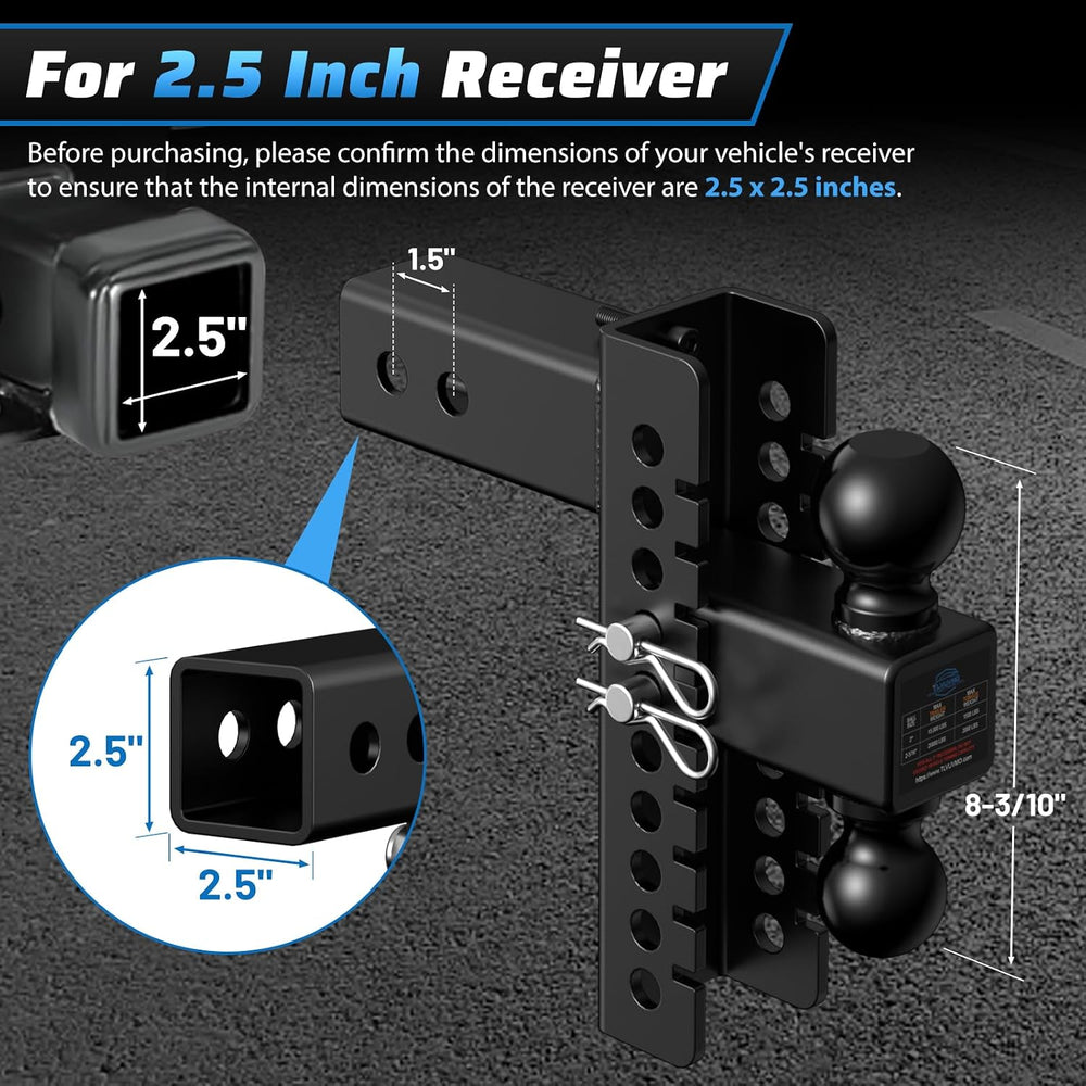 Adjustable Trailer Hitch, 8In Drop Hitch Only Fit 2.5 Inch Receiver