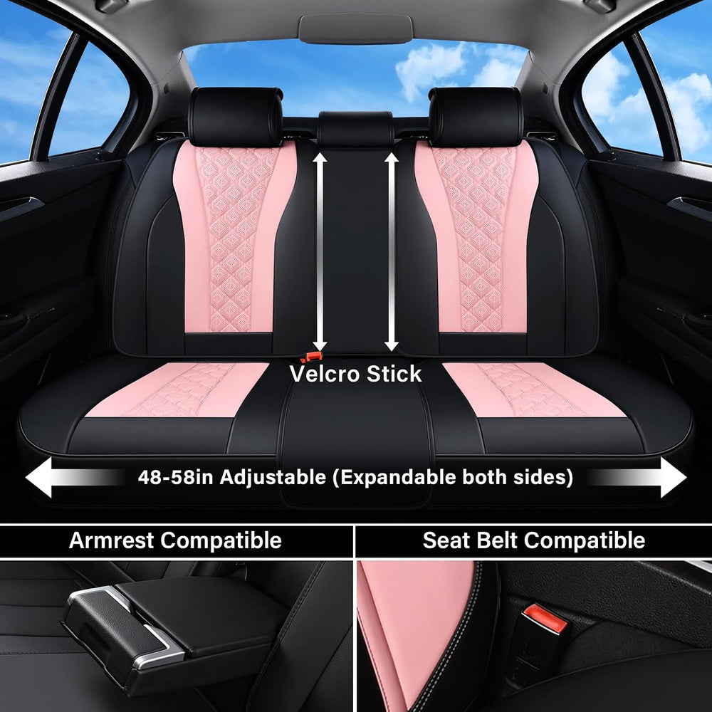 Coverado Car Seat Covers, Black Pink Leather Seat Covers Full Set, Perforated...