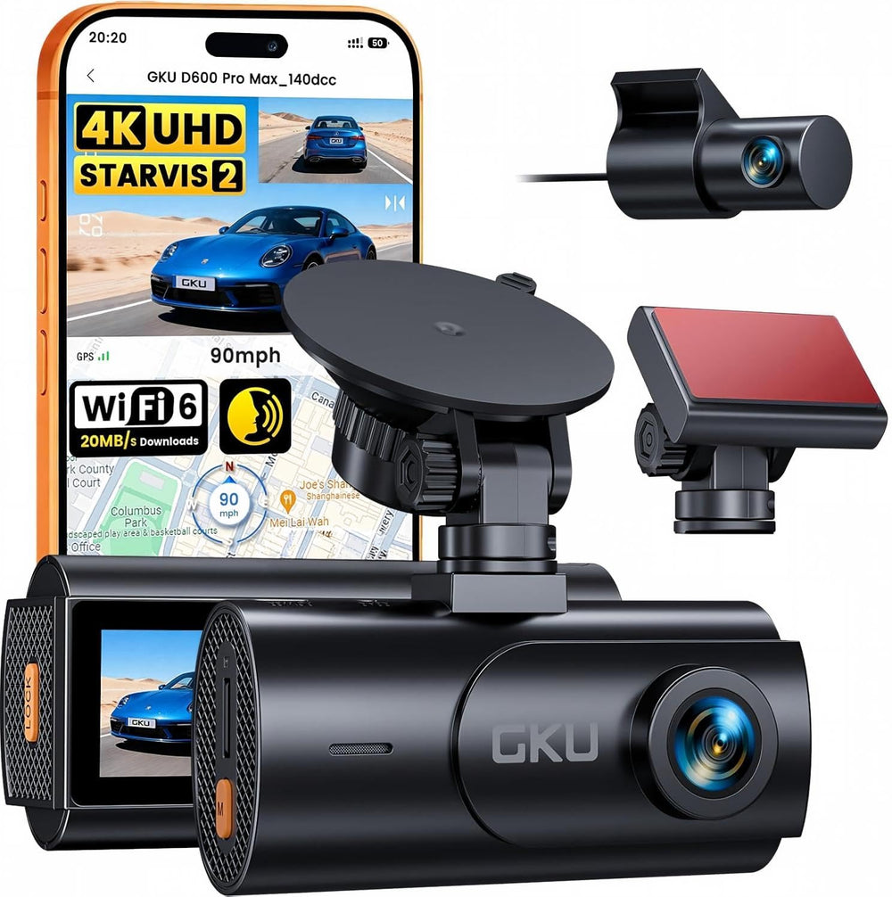 GKU 4K Dual Dash Cam Front and Rear Camera, STARVIS 2 Sensor