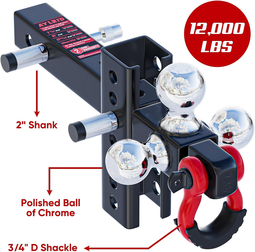 Trailer Hitch Tri-Ball Mount with Anti-Theft Locking Hitch Pin&Hook&R...
