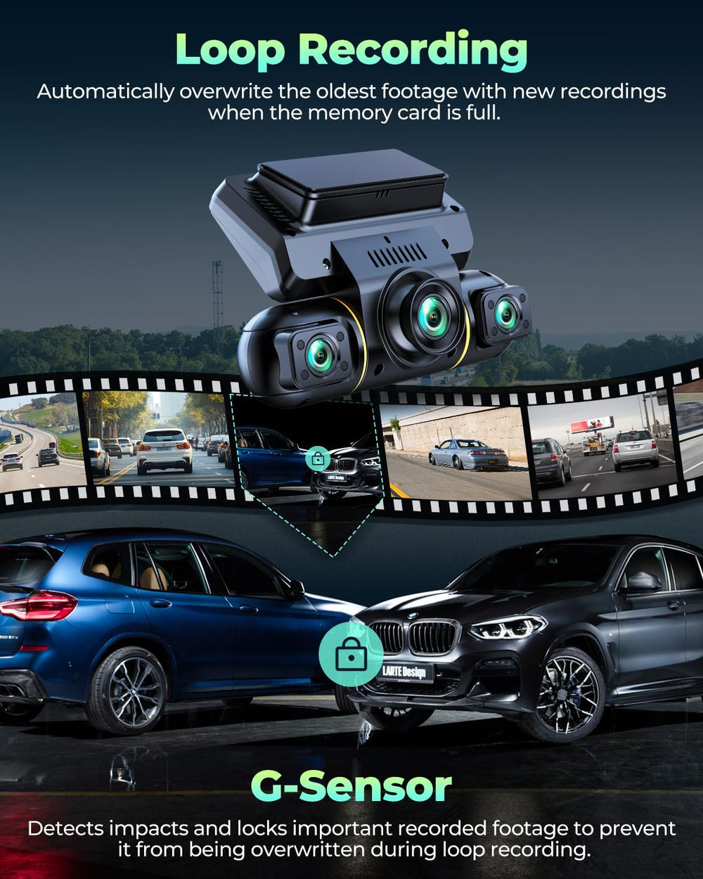 LAMTTO 4 Channel Dash Cam 360 View Front and Rear Inside Left Right