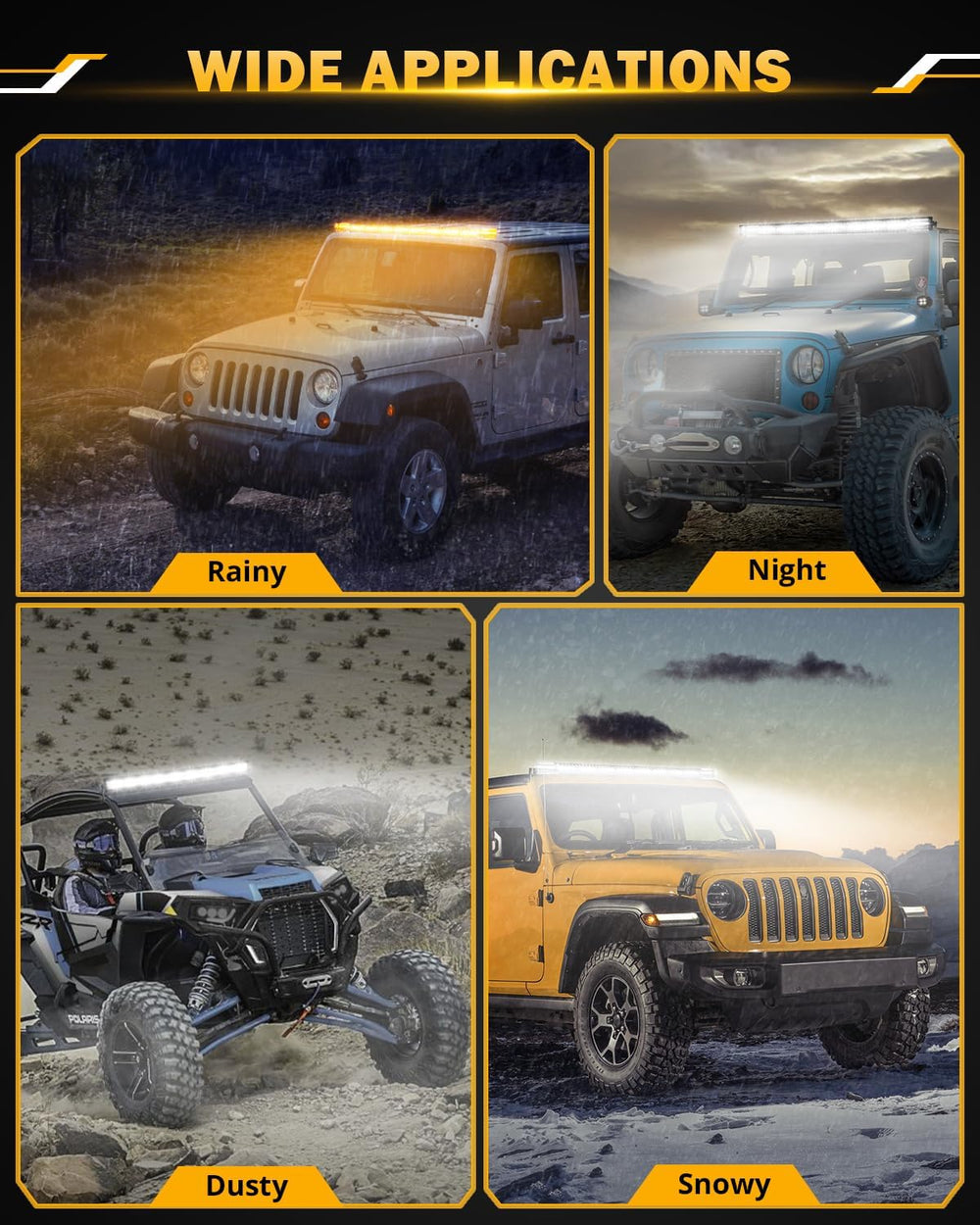 Auxbeam 50 Inch Curved LED Light Bar 288W 6 Modes Amber White Driving Light
