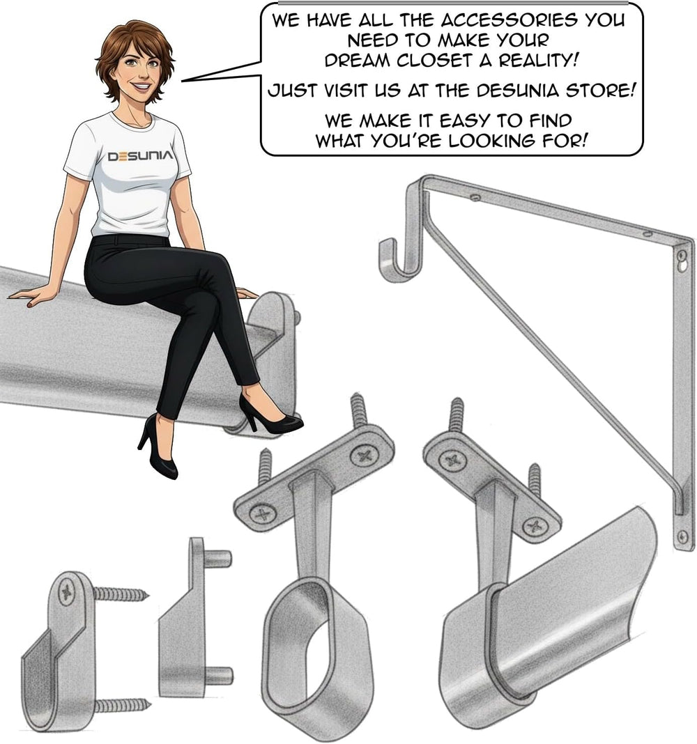 CUSTOM CUT | Oval Closet Rod | Up to 94" | Screw-on Wall Brackets | Sati...