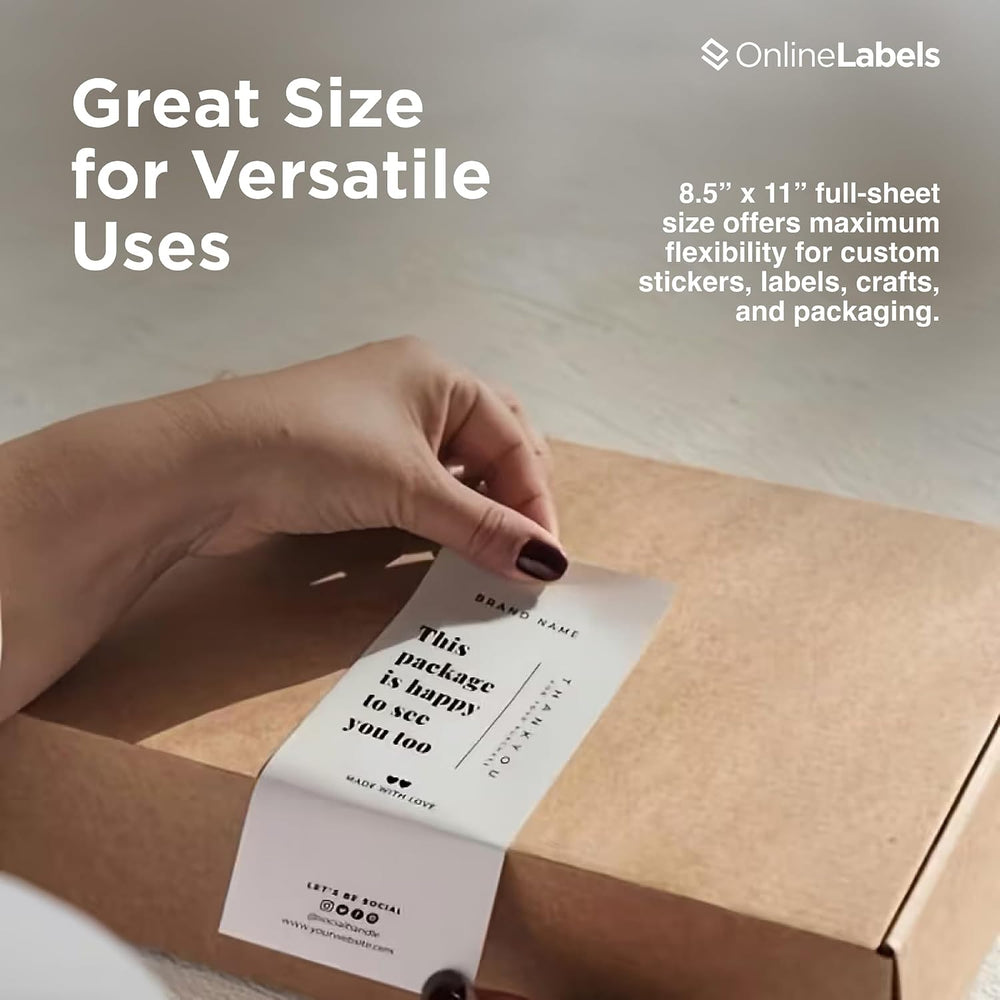 OnlineLabels 8.5" x 11" Sticker Paper - Weatherproof Polyester - 10...