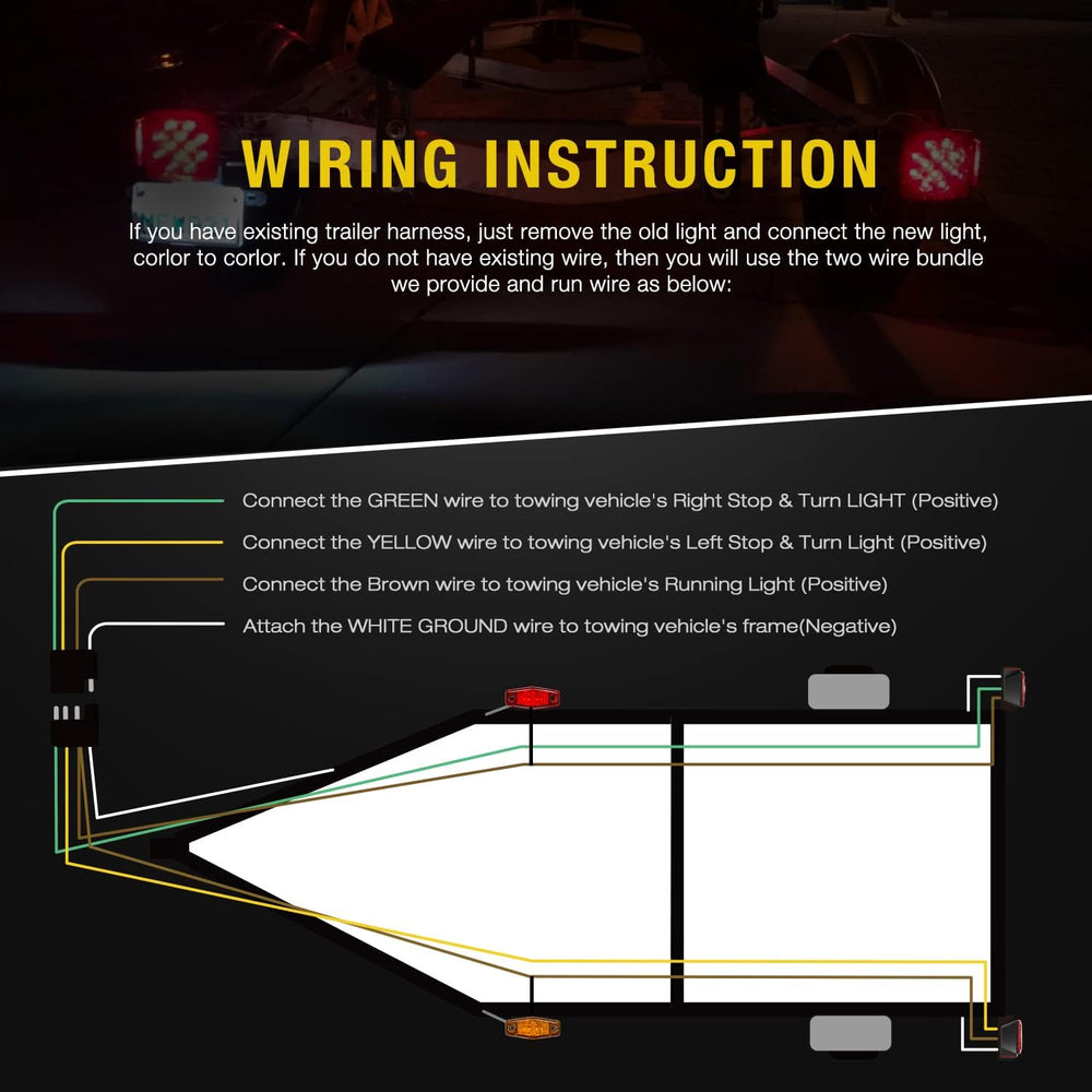 Nilight Square LED Trailer Light Kit Red Amber Stop Turn Tail Marker Lights