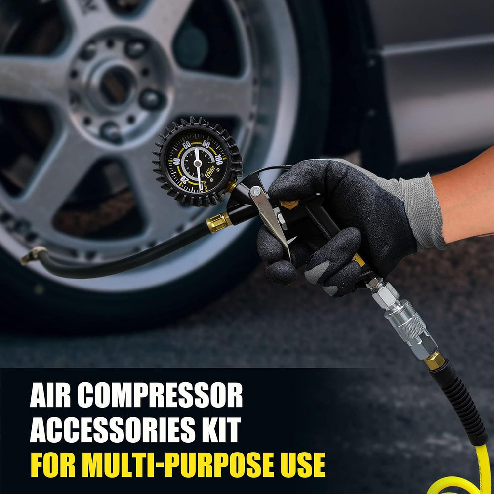 18 Pieces Air Compressor Accessories kit, 1/4 in x 25 ft Recoil Poly Air Comp...