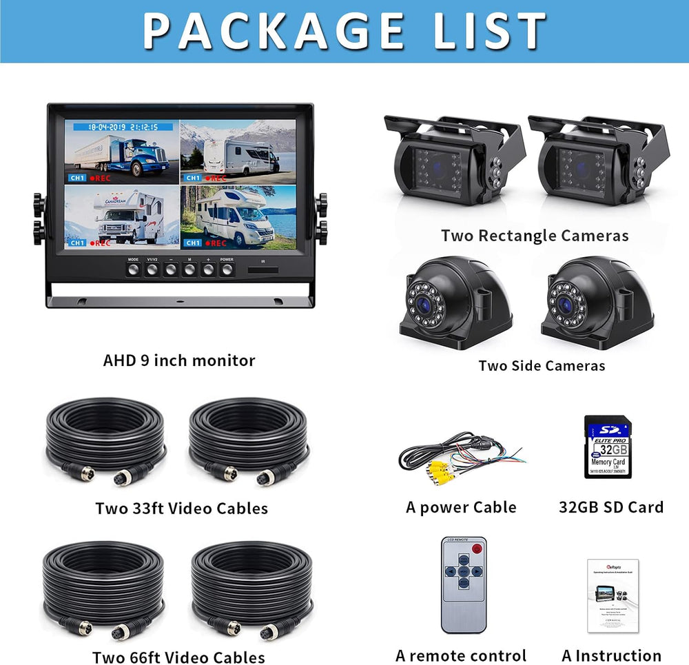 1080P Wired Backup Camera System Kit,9" HD DVR Monitor