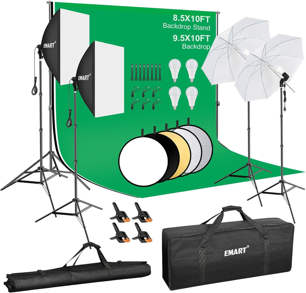 EMART Photography Lighting Kit 8.5x10Ft Backdrop Stand & 9.5x10FT Backdrops